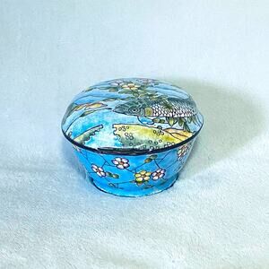 Chinemel Canton Enamel Copper Chinese Koi Fish Trinket Box Jewelry Asian Art